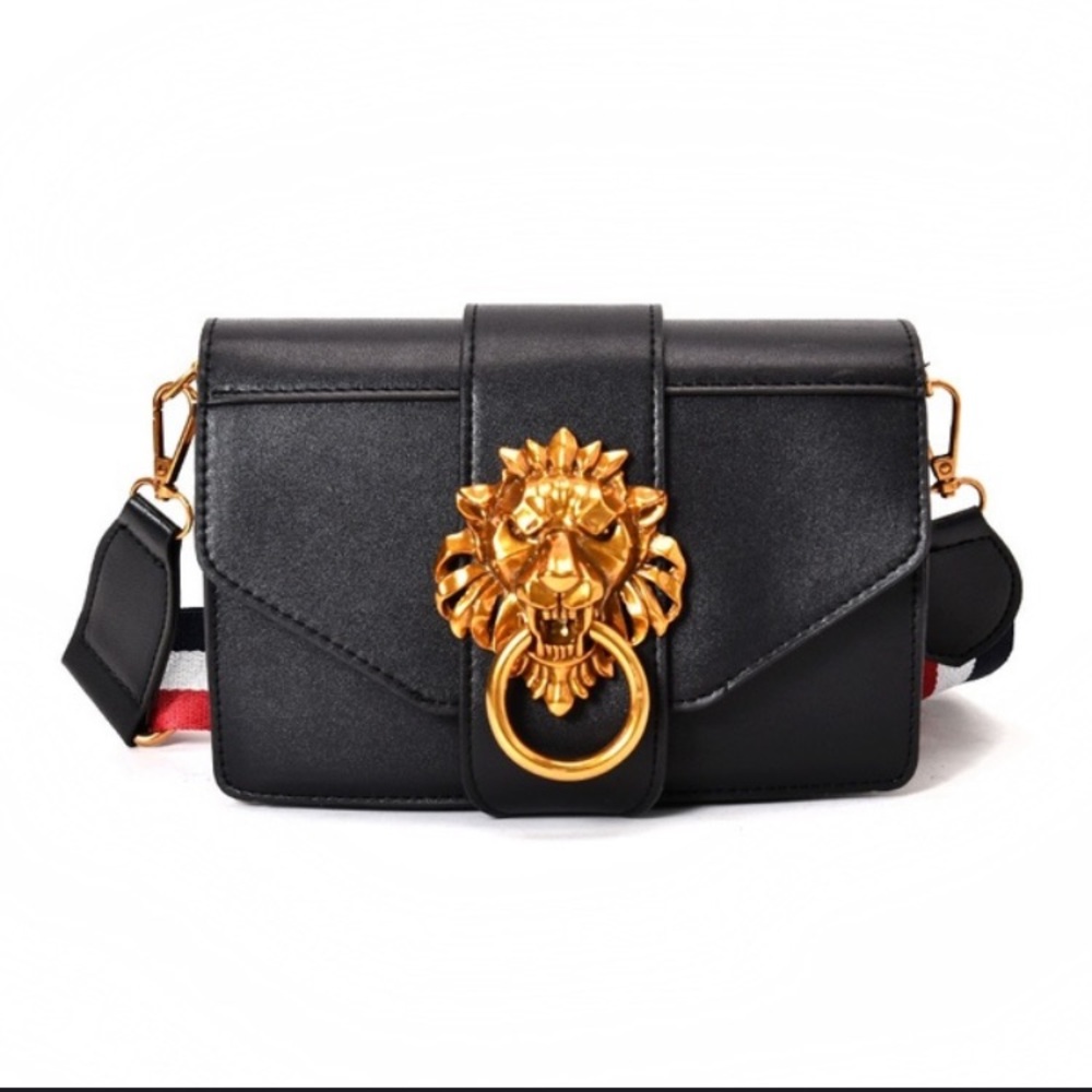 Lion head retro wide strap bag crossbody